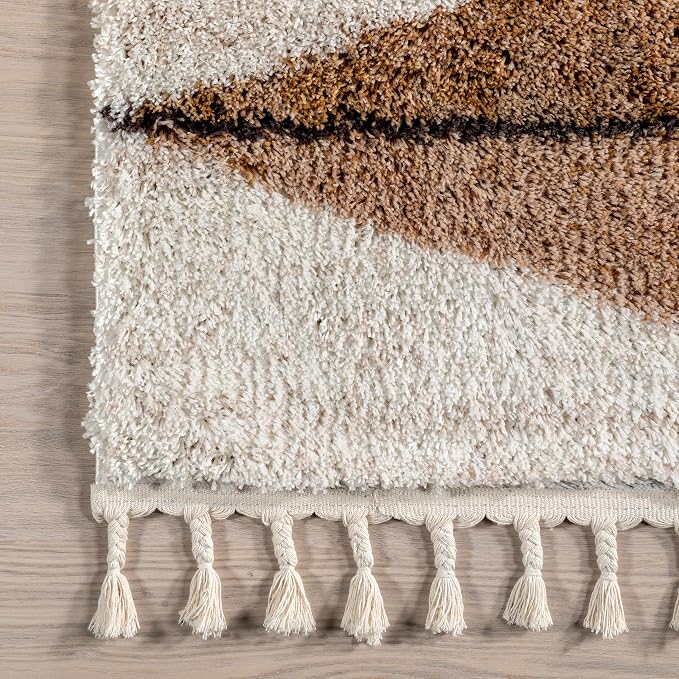 nuLOOM Kali Light Brown Diamond Power Loomed Area Rug, 7' x 9' | Nuloom Kali Diamond 7' x 9' Shag Area Rug for Living Room Bedroom Dining Room Nursery, Light Brown