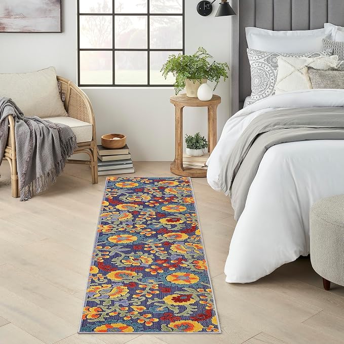 Nourison Home Aloha Navy Multicolor 2'3" x 8' Area Rug - Easy Clean, Non Shedding, Bed Room, Living Room, Dining Room, Kitchen (8' Runner)