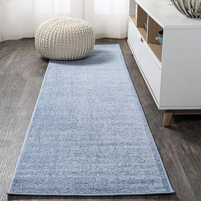 JONATHAN Y Haze Solid Low-Pile Classic Blue Runner Rug 2x12, Coastal,Bohemian,Minimalist,Classic, Easy-Cleaning for Living Room,Bedroom,Kitchen,Pet Friendly,Non-Shedding (SEU100F-212)