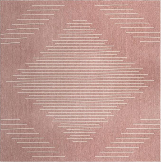 Unique Loom Outdoor Modern Collection Area Rug - Tambor (13' Square, Pink/ Ivory)