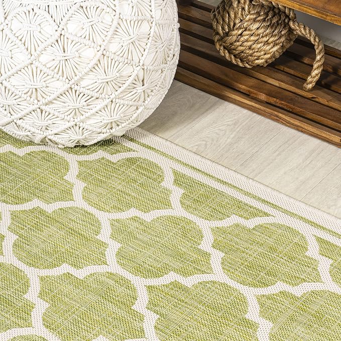 JONATHAN Y Moroccan Trellis Indoor Outdoor Round Area Rug 5 Ft Green/Cream, Trebol Textured Weave for Backyard, Patio, Porch, Easy-Cleaning, High Traffic, Pet-Friendly, Non-Shedding (SMB109G-5R)