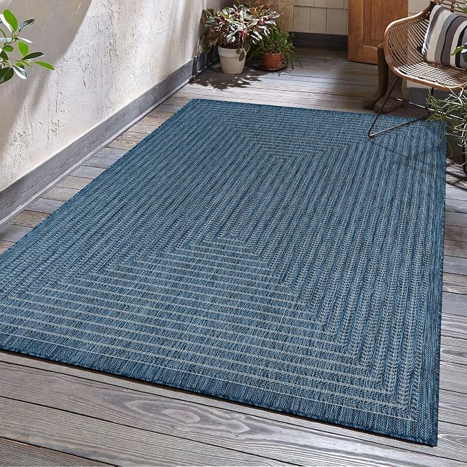 Adiva Rugs Outdoor Indoor Area Rug, Weather Resistant, Easy to Clean, Stain Resistant Floor Mat for Dining Room, Backyard, Deck, Patio (Azure Denim Blue, 8' x 10')