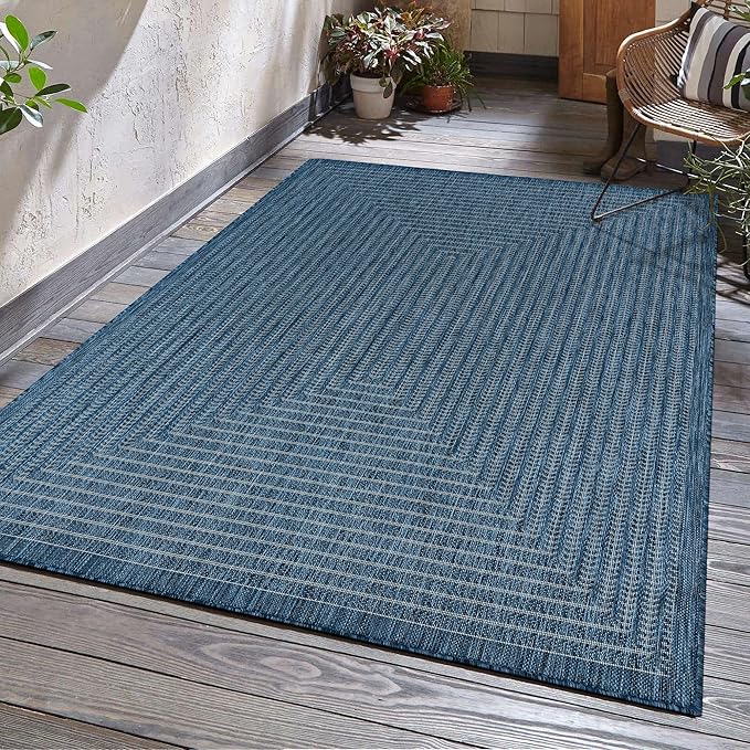 Adiva Rugs Outdoor Indoor Area Rug, Weather Resistant, Easy to Clean, Stain Resistant Floor Mat for Dining Room, Backyard, Deck, Patio (Azure Denim Blue, 8' x 10')