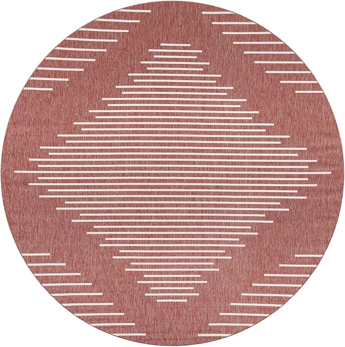 Unique Loom Outdoor Modern Collection Area Rug - Tambor (13' Round Rust Red/Ivory)