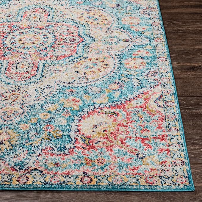Livabliss Area Rugs - 2x3 Romaine Vintage Boho Navy Sky Blue Rose Area Rug for Living Room Bedroom - Floral Medallion Stain Resistant Carpet for Kitchen, Nursery, Office (2' x 3')