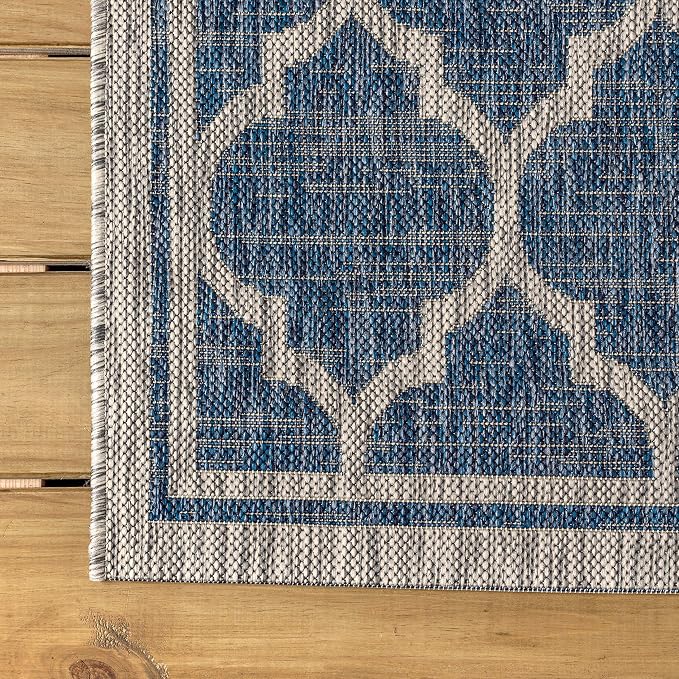 JONATHAN Y Moroccan Trellis Indoor Outdoor Round Area Rug 4 Ft Navy/Gray, Trebol Textured Weave for Backyard, Patio, Porch, Easy-Cleaning, High Traffic, Pet-Friendly, Non-Shedding (SMB109D-4R)