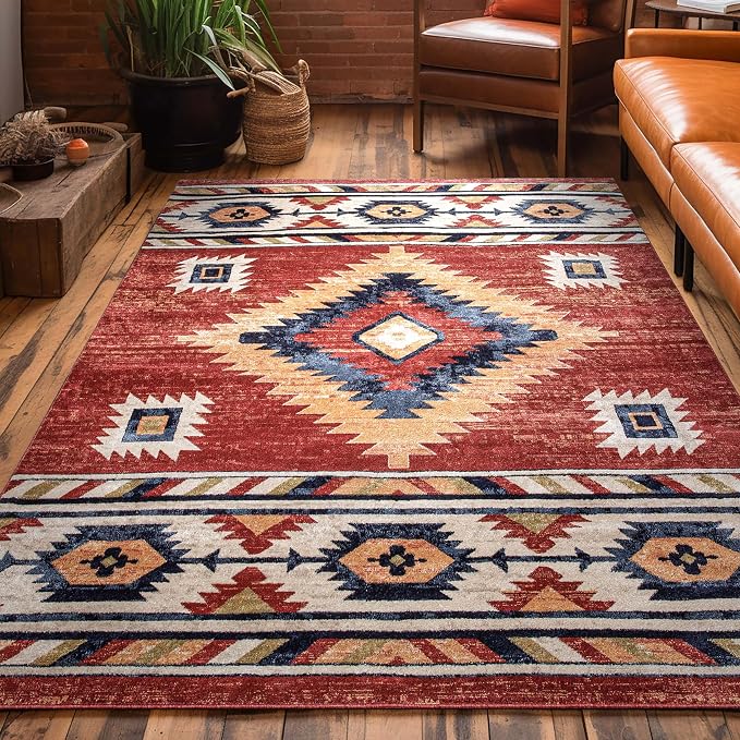 Well Woven Tulsa Lea Crimson Traditional Southwestern Tribal (9'3" x 12'6") Area Rug