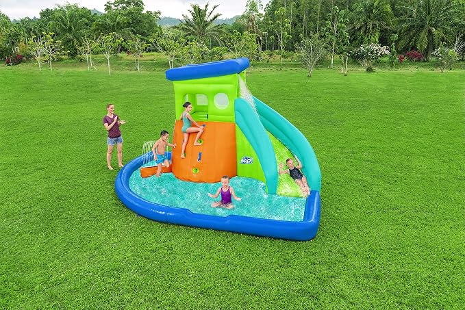 H2OGO! HydroHangout Kids Inflatable Water Park With Heavy-Duty Blower | Inflatable Water Slide, for Kids Ages 5+, 2-Minute Inflation, Durable Material, Sprinkler Wall, Shaded Clubhouse, Splash Pool