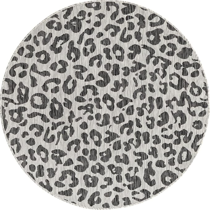 Unique Loom Outdoor Safari Collection Area Rug - Leopard (5' 3" Round, Light Gray/ Gray)