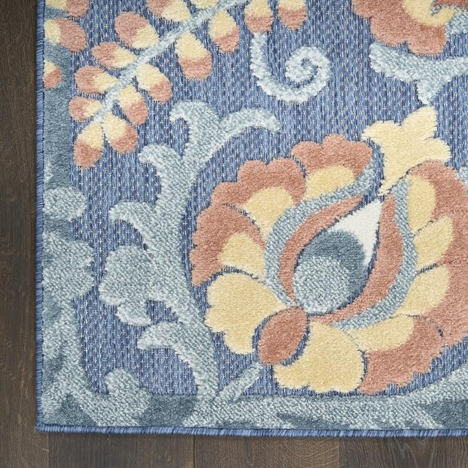 Nourison Home Aloha Blue Rose 7'10" x 10'6" Area Rug - Easy Clean, Non Shedding, Bed Room, Living Room, Dining Room, Kitchen (8' x 11')