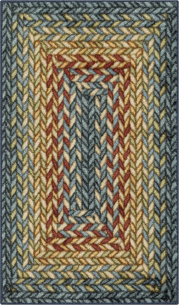 Maples Rugs Marion Bohemian Braided-Style Print Area Rug – Made in USA – Washable, Non-Slip Low-Profile Indoor Throw Rug for Foyer, Kitchen & Bathroom, 34" x 20", Multi-Color