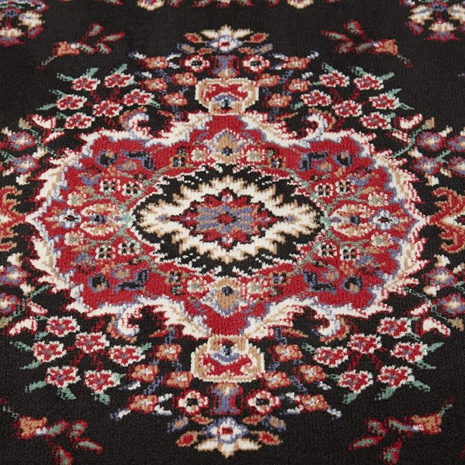 Home Dynamix Premium Sakarya Traditional Medallion Border Area Rug, Black, 21"x35" Rectangle