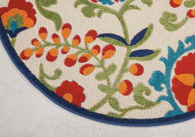 Nourison Home Aloha Multicolor 4' x Round Area Rug - Easy Clean, Non Shedding, Bed Room, Living Room, Dining Room, Kitchen (4' x Round)