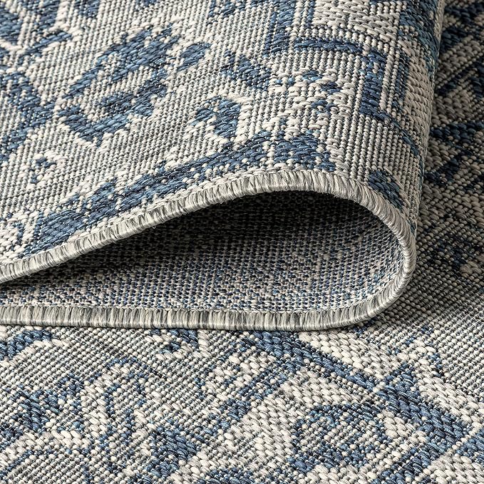 JONATHAN Y Boho Medallion Indoor Outdoor Square Area Rug 9X9 Navy/Gray, Estrella Textured Weave for Backyard, Patio, Porch, Easy-Cleaning, High Traffic, Pet-Friendly, Non-Shedding (SMB105B-9SQ)