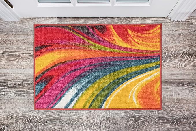 Rugshop Waves Non-Slip Contemporary Modern Area Rug Multi 20" x 30" | Rectangular, Living Room, Bedroom, Dining Room, Home Office, Kitchen, Entryway, Hallway, Nursery, Kids Room, Guest Room