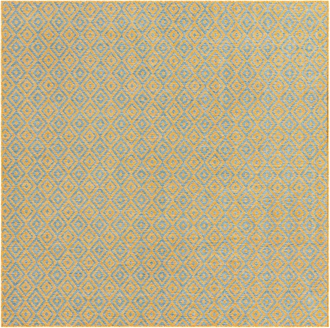 Unique Loom Jill Zarin Jill Zarin Outdoor Collection Area Rug - Costa Rica (7' 10" Square, Yellow and Aqua/Light Blue)