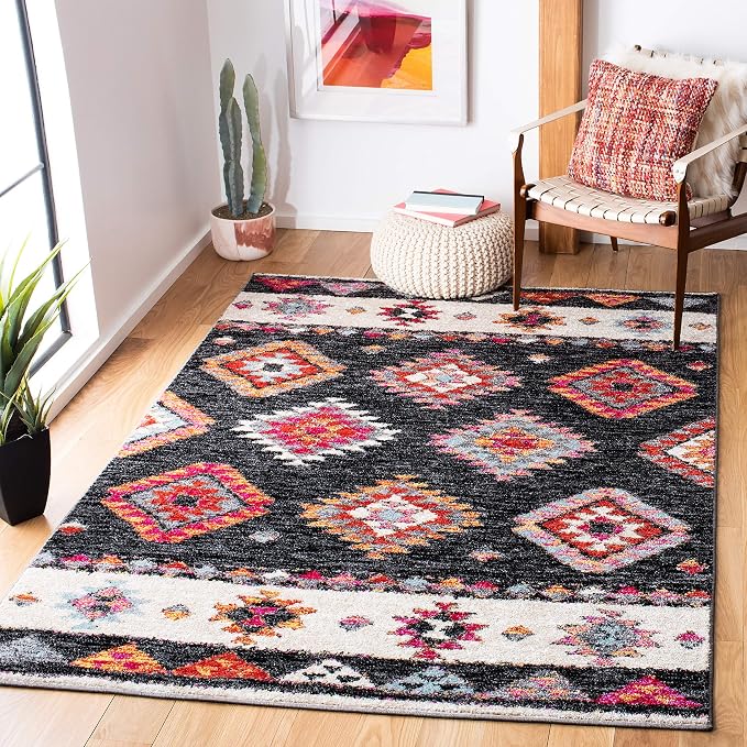 SAFAVIEH Adirondack Collection Area Rug - 6' Square, Black & Red, Boho Tribal Design, Non-Shedding & Easy Care, Ideal for High Traffic Areas in Living Room, Bedroom (ADR245Z)