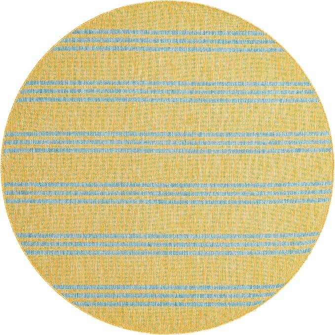 Unique Loom Jill Zarin Outdoor Collection Area Rug - Anguilla (6' 7" Round, Yellow and Aqua/Light Blue)