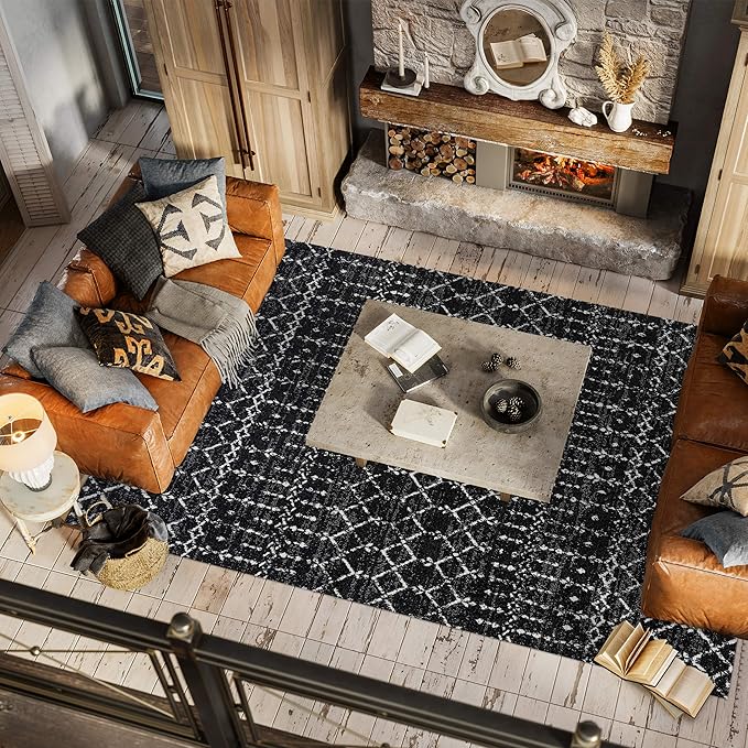 JONATHAN Y Boho Vintage Diamond Black/Ivory Indoor Area Rug 10X13 ft, Moroccan Hype for Living Room, Bedroom, Kitchen, Office, Easy-Cleaning, High Traffic, Pet-Friendly, Non-Shedding (MOH101D-13)