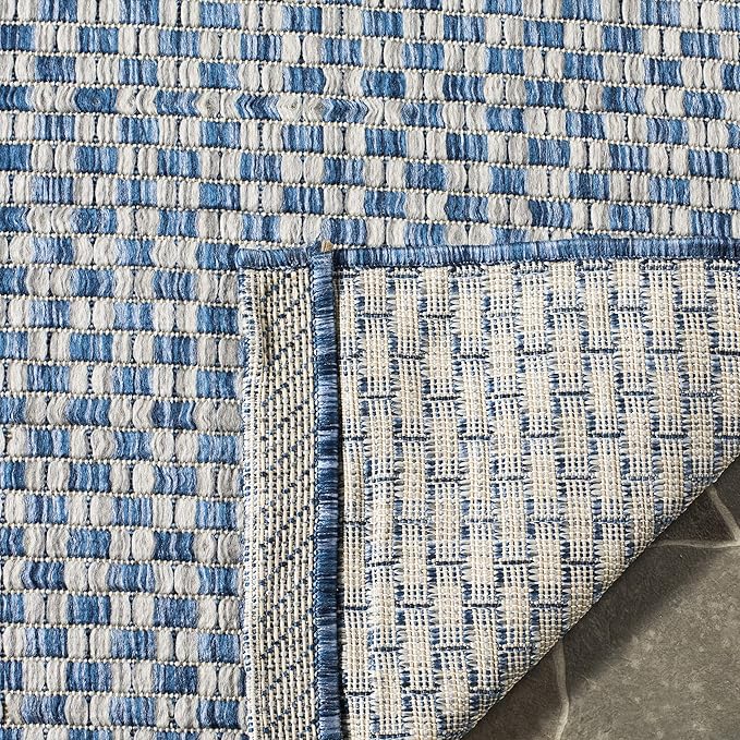SAFAVIEH Washable Rug Outdoor Courtyard Collection - 2'3" x 18' Runner, Blue & Light Grey, Non-Shedding & Easy Cleaning, Ideal for Patio, Entryway, Mudroom, Hallway, Kitchen (CY8653-36821)
