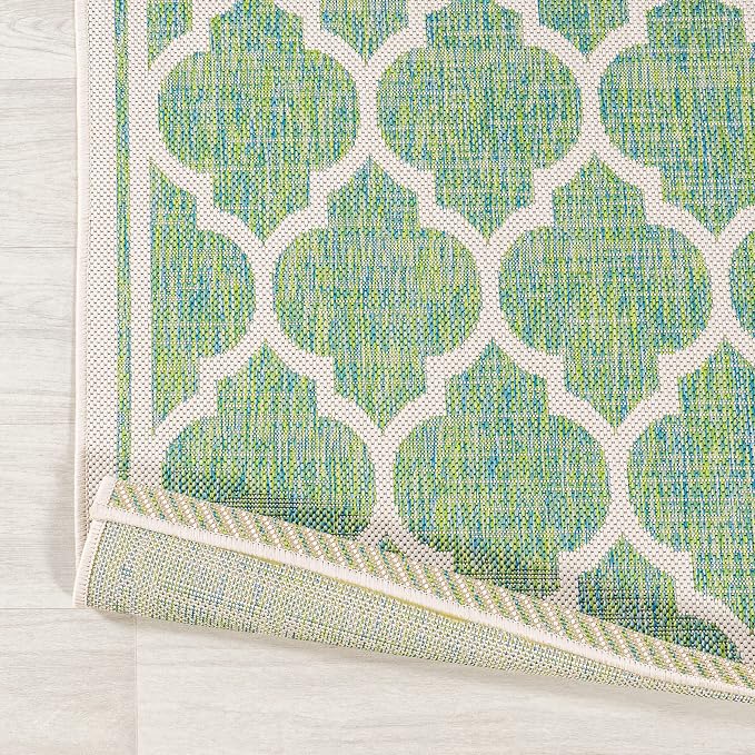 JONATHAN Y Moroccan Trellis Indoor Outdoor Round Area Rug 5 Ft Cream/Green, Trebol Textured Weave for Backyard, Patio, Porch, Easy-Cleaning, High Traffic, Pet-Friendly, Non-Shedding (SMB109I-5R)