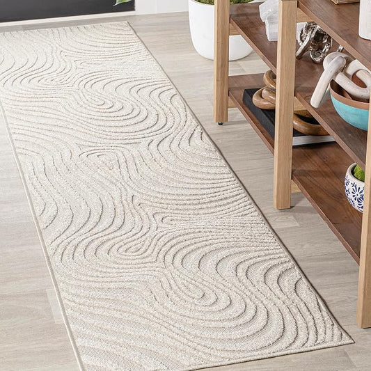 JONATHAN Y Maribo High-Low Abstract Striped Indoor/Outdoor Runner Rug 2x8, Cream/Ivory, Contemporary, Modern, Vintage, Bohemian for Bedroom,Kitchen,Living Room,Non Shedding,Easy-Washing (SCN103A-28)