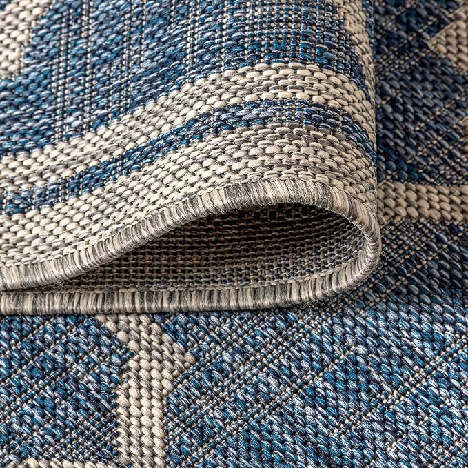 JONATHAN Y Moroccan Trellis Indoor Outdoor Runner Rug 2X10 Navy/Gray, Trebol Textured Weave for Backyard, Patio, Porch, Easy-Cleaning, High Traffic, Pet-Friendly, Non-Shedding (SMB109D-210)
