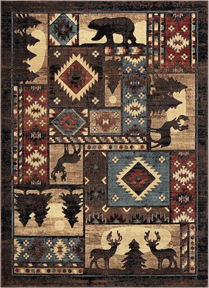 Home Dynamix Buffalo Bear Area Rug, 1'10"x6'10", Brown/ Red, Rectangular