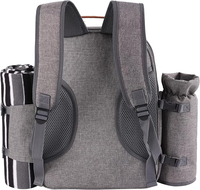 Apollo Walker Picnic Backpack Set for 2 Person with Cooler Compartment, Detachable Bottle/Wine Holder, Fleece Blanket, Plates and Cutlery Set