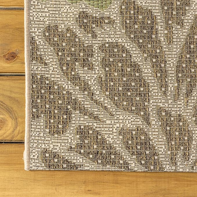 JONATHAN Y Floral Textured Weave Indoor Outdoor Square Area Rug 4X4 Sage/Brown, Zinnia Modern for Backyard, Patio, Porch, Easy-Cleaning, High Traffic, Pet-Friendly, Non-Shedding (SMB110A-4SQ)