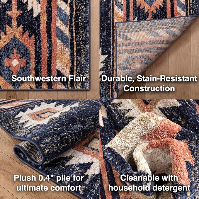 Well Woven Tulsa Lea Blue Traditional Southwestern Tribal 7'10" x 9'10" Area Rug