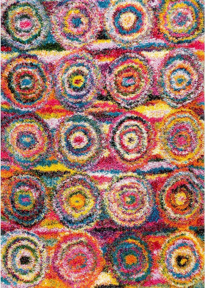 nuLOOM Kindra Multicolor Abstract Power Loomed Area Rug, 7' x 9' | Nuloom Kindra Abstract 7' x 9' Shag Area Rug for Living Room Bedroom Dining Room Nursery, Multicolor