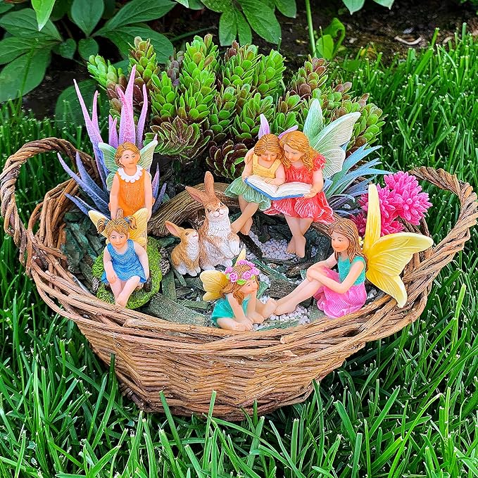 Mood Lab Fairy Garden Figurines - Fairy Statue Set (6 pcs) - Miniature Decorative Statues & Accessories - Outdoor & Indoor Garden Decor
