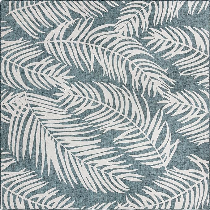Unique Loom Outdoor Botanical Collection Area Rug - Palm (13' Square, Teal/ Ivory)