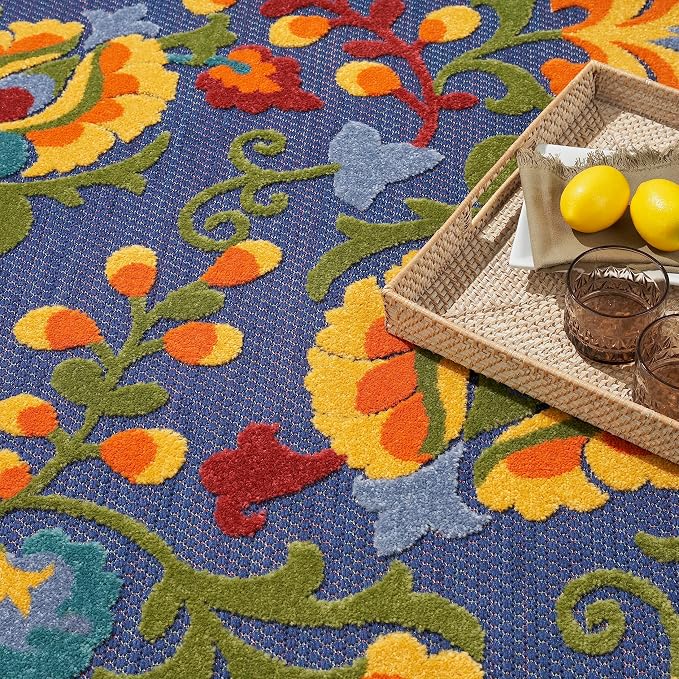 Nourison Home Aloha Navy Multicolor 3'6" x 5'6" Area Rug - Easy Clean, Non Shedding, Bed Room, Living Room, Dining Room, Kitchen (4' x 6')
