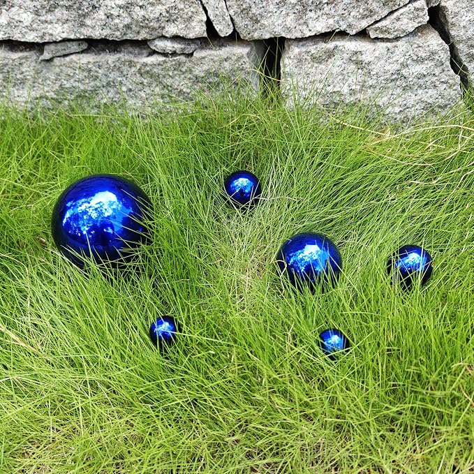 Gazing Ball Stainless Steel Gazing Globe Mirror Reflective Garden Sphere Floating Pond Balls Gazing Ball Shiny Home Outdoor Ornament (Blue, 6Pack)