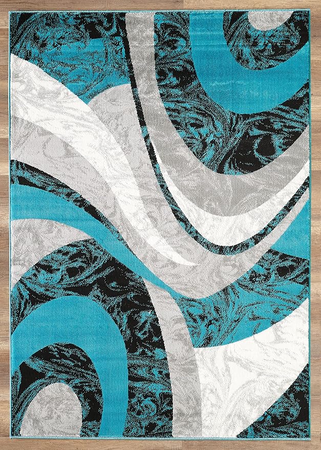 Yafa Home Fashion Modern Contemporary Swirls Design Area Rug, Luxurious, Elegant, and Fashionable Area Rug (Turquoise, 8 ft X 10 ft)