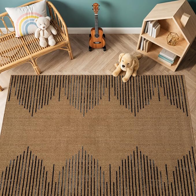 Rugshop Bohemian Stripe Stain Resistant Living Room Area Rug Jute 3'3" x 5' | High Traffic, Rectangular, Size 3'3" x 5', Bedroom, Dining Room, Home Office, Kitchen, Entryway, Hallway, Nursery, Kids Room
