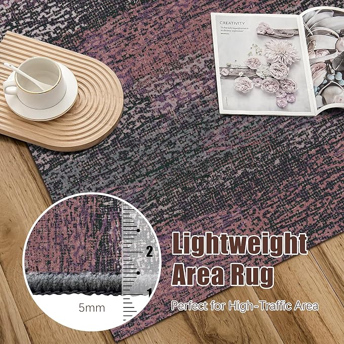 Washable Area Rug - 1/6 Thick - Stain & Water Resistant Non-Slip - Resistant Rug for Living Room, Bedroom, Nursery, Pet & Child Friendly, Vintage Charm Area Rugs (Burgundy, 9' x 12')