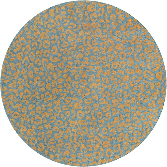 Unique Loom Outdoor Safari Collection Area Rug - Leopard (13' Round, Blue Yellow/ Blue)
