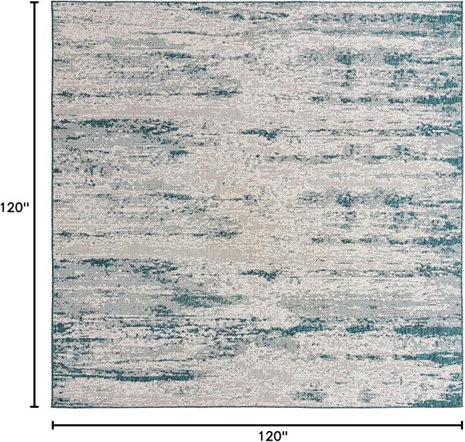 Unique Loom Outdoor Modern Collection Area Rug - Cartago (10' Square, Teal/ Ivory)
