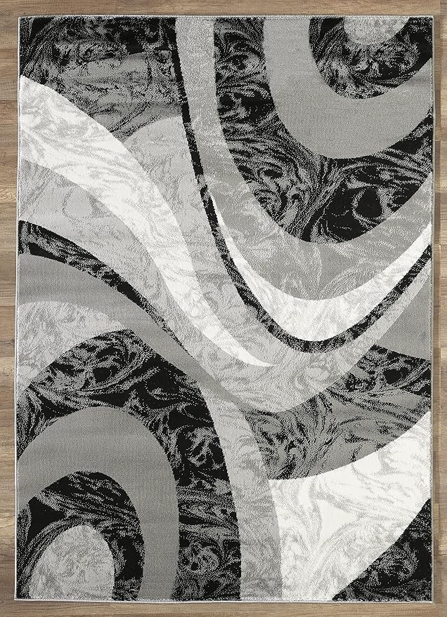Yafa Home Fashion Modern Contemporary Swirls Design Area Rug, Luxurious, Elegant, and Fashionable Area Rug (Black/Grey, 5 ft X 7 ft)