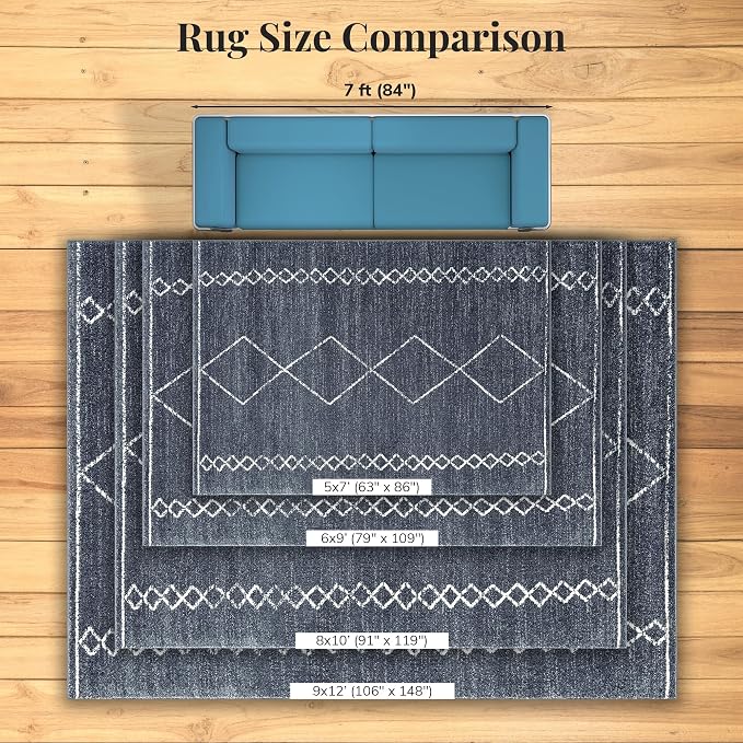 LUXE WEAVERS Daphnes Anthracite 9x12 Boho Moroccan Geometric Area Rug 2735