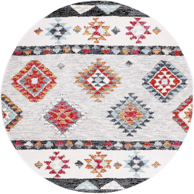 SAFAVIEH Adirondack Collection 6' Round Grey / Red ADR245F Boho Tribal Non-Shedding Dining Room Entryway Foyer Living Room Bedroom Area Rug