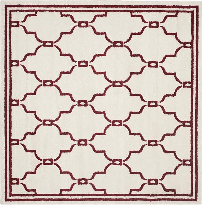 SAFAVIEH Amherst Collection Area Rug - 7' Square, Ivory & Red, Trellis Design, Non-Shedding & Easy Care, Ideal for High Traffic Areas in Living Room, Bedroom (AMT414H)