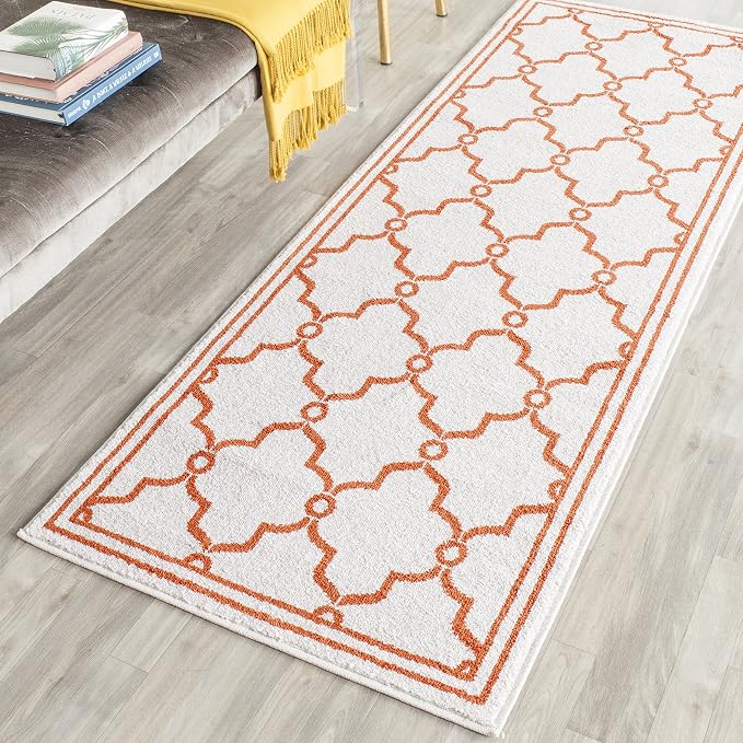 SAFAVIEH Amherst Collection Runner Rug - 2'3" x 11', Beige & Orange, Trellis Design, Non-Shedding & Easy Care, Ideal for High Traffic Areas in Living Room, Bedroom (AMT414F)