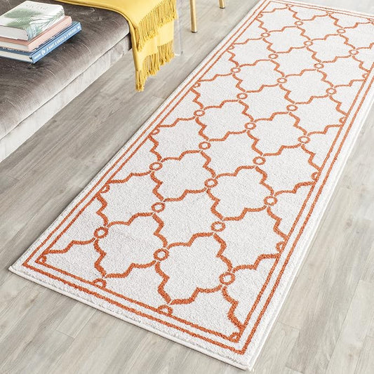 SAFAVIEH Amherst Collection Runner Rug - 2'3" x 11', Beige & Orange, Trellis Design, Non-Shedding & Easy Care, Ideal for High Traffic Areas in Living Room, Bedroom (AMT414F)