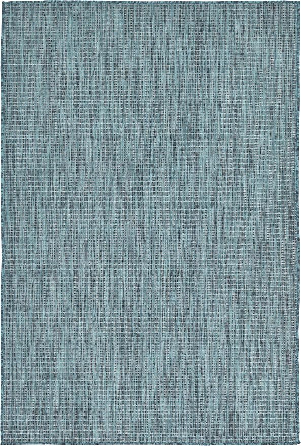 Unique Loom Outdoor Solid Collection Area Rug (4' 1" x 6' 1" Rectangle Teal/Navy Blue)
