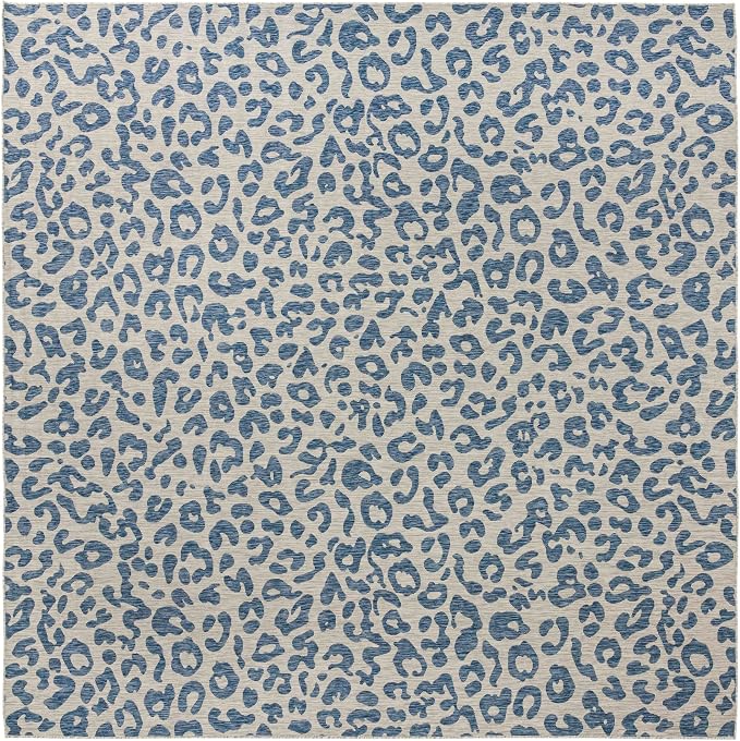 Unique Loom Outdoor Safari Collection Area Rug - Leopard (13' Square, Blue/ Gray)