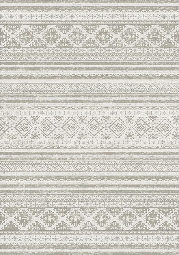 Washable Area Rugs 3' x 5 ' - 1/6 Thick - Moroccan-Inspired -Stain & Water Resistant Non-Slip - Resistant Rug for Living Room, Bedroom, Nursery, Pet & Child Friendly (Grey)